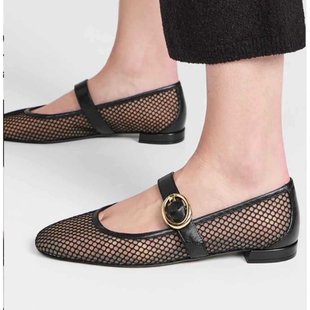 Stuart Weitzman Arabella Mesh Mary Jane Ballet Flats Black 9.5 - Picture 3 of 10